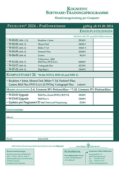 Preisliste Profi-Versionen ab 2024