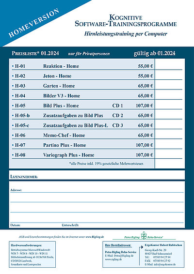 Preisliste Home-Versionen ab 2024